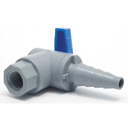 6571190 - 1/4" FNPT x Barb PVC Ball Valve Angle