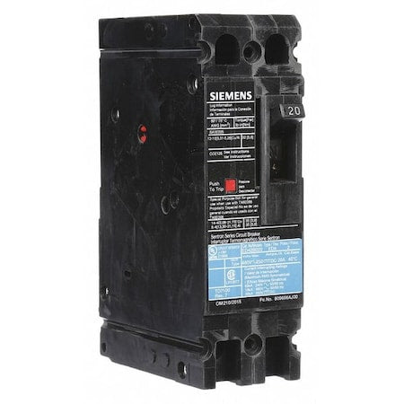 Siemens ED42B020 - Molded Case Circuit Breaker, ED4 Series, 20 A, 2 Pole, 480 V AC, 18k A at 480 V AC