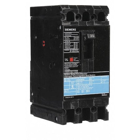 Siemens ED43B030 - Molded Case Circuit Breaker, ED4 Series, 30 A, 3 Pole, 480 V AC, 18k A at 480 V AC