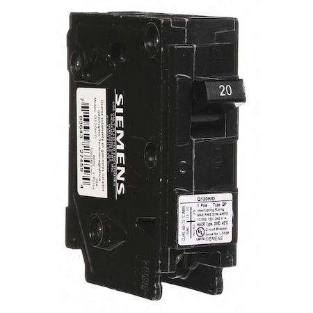 Siemens Q120HID - Miniature Circuit Breaker, Q Series, 20 A, 1 Pole, 120 V AC, 10k A at 120 V AC
