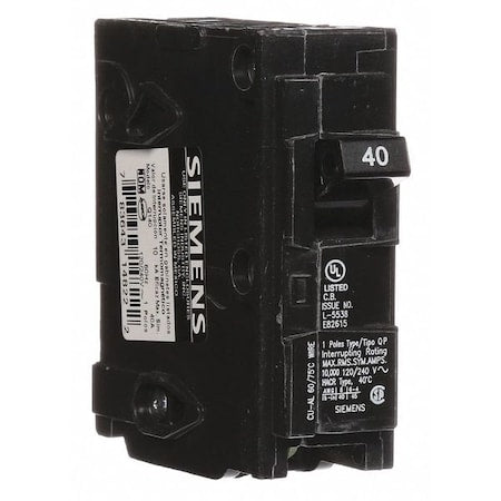 Siemens Q140 - Miniature Circuit Breaker, Q Series, 40 A, 1 Pole, 120 V AC, 10k A at 120 V AC