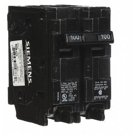 Siemens Q2100 - Miniature Circuit Breaker, Q Series, 100 A, 2 Pole, 120/240 V AC, 10k A at 120 V AC