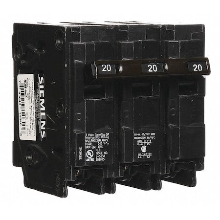 Siemens Q320 - Miniature Circuit Breaker, Q Series, 20 A, 3 Pole, 240 V AC, 10k A at 120 V AC