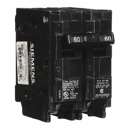 Siemens Q260 - Miniature Circuit Breaker, Q Series, 60 A, 2 Pole, 120/240 V AC, 10k A at 120 V AC