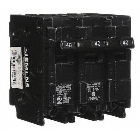 Siemens Q340 - Miniature Circuit Breaker, Q Series, 40 A, 3 Pole, 240 V AC, 10k A at 120 V AC
