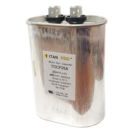 Titan Pro TOCF25A - Motor Run Capacitor,25 MFD,Oval,4 In. H