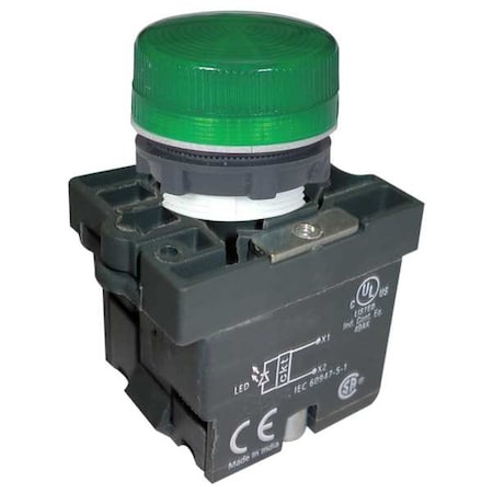 Dayton 30G209 - Pilot Light, LED, 22mm, 24 VAC/DC, GR, Plastic