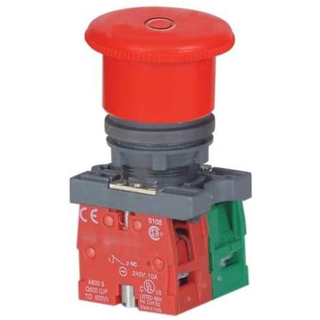 Dayton 30G250 - Emergency Stop Push Button, 22 mm, 1 NO/1 NC, Red