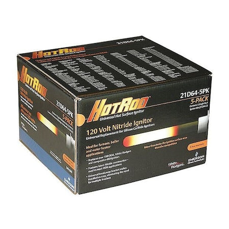 White-Rodgers 21D64-5PK - Hot Surface Igniter, LP/NG, 120, 15 1/2 in L., Nitride Ignitor, (2) Ceramic Wire Nuts