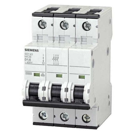 Siemens 5SY43148 - Circuit Breaker, 5 SY4 Series, 0.3 A, 3 Pole, 400 V AC, 10k A at 400 V AC, D Curve