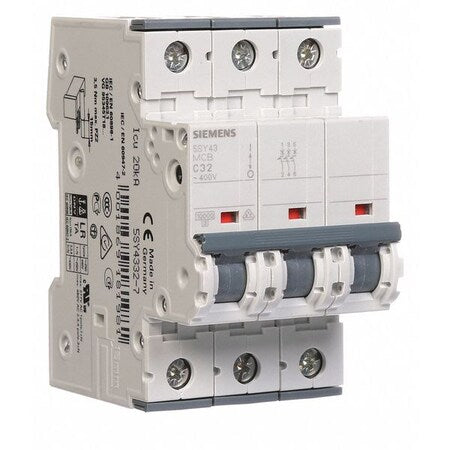 Siemens 5SY43327 - Circuit Breaker, 5 SY4 Series, 32 A, 3 Pole, 400 V AC, 10k A at 400 V AC, C Curve