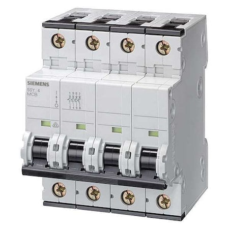 Siemens 5SY64047 - Circuit Breaker, 5 SY6 Series, 4 A, 4 Pole, 400 V AC, 5k A at 400 V AC, C Curve