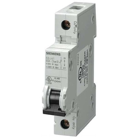 Siemens 5SJ41406HG40 - IEC Miniature Circuit Breaker, 5 SJ4 Series, 40 A, 1 Pole, 240 V AC, 14k A at 240 V AC, B Curve