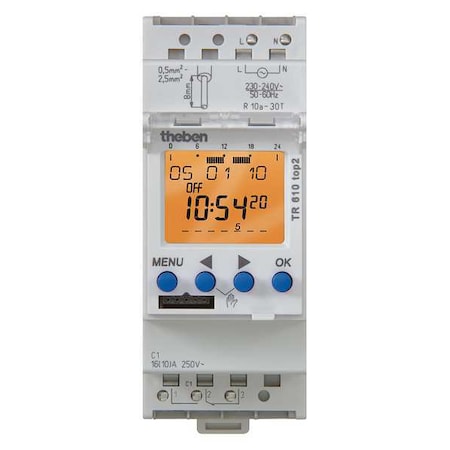 Theben TR-610-TOP-2-12/24V - Electr. Timer,Din Rail,24 Hr/7 D,1 Chn.