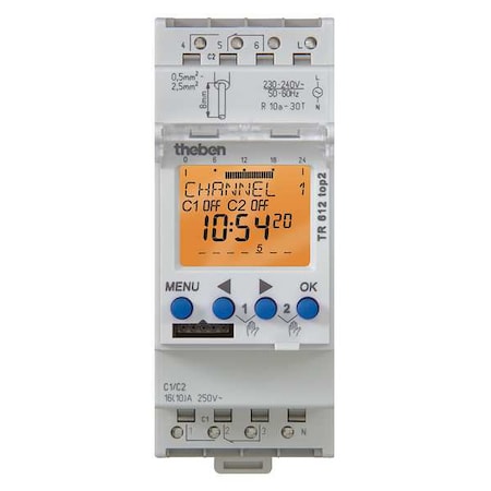 Theben TR-612-TOP-2-120V - Electr. Timer,Din Rail,24 Hr/7 D,2 Chn.