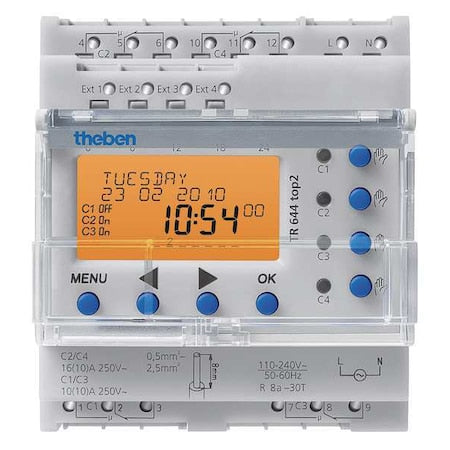 Theben TR-644-TOP-2-RC-120V-240V - Electronic Timer,Astronomic,Gray,Plastic