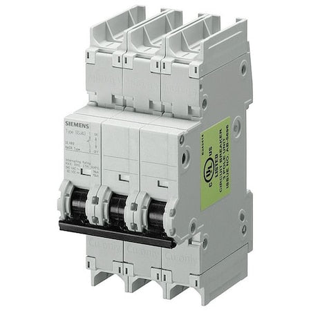 Siemens 5SJ43148HG41 - Miniature Circuit Breaker, 5 SJ4 Series, 0.3 A, 3 Pole, 240 V AC, 14k A, D Curve