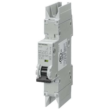 Siemens 5SJ41058HG42 - IEC Miniature Circuit Breaker, 5 SJ4 Series, 0.5 A, 1 Pole, 277 V AC, 10k A at 277 V AC, D Curve