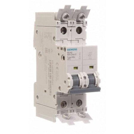 Siemens 5SJ42407HG41 - Miniature Circuit Breaker, 5 SJ4 Series, 40 A, 2 Pole, 240 V AC, 14k A, C Curve