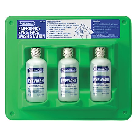 Physicianscare 24-308 - Single Use Eyewash Station, Wall Mount, 3 Bottles, 8 oz, White, Plastic Housing