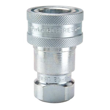 Parker H2-62 - Hydraulic Quick Connect Hose Coupling, Steel Body, Sleeve Lock, 1/4"-18 Thread Size, 60 Series