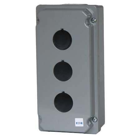 Eaton E34N13 - Push Button Enclosure,30mm,3 Hole,Di Cst Zinc
