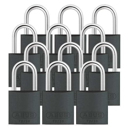 Abus 72/30 KA X 12 - Lockout Padlock, Keyed Alike, Aluminum, Black, 1 in Shackle Height, 1 1/4 in Body Width, 12 PK