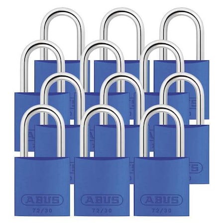 Abus 72/30 KA X 12 - Lockout Padlock, Keyed Alike, Aluminum, Blue, 1 in Shackle Height, 1 1/4 in Body Width, 12 PK