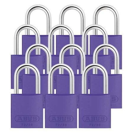 Abus 72/30 KA X 12 - Lockout Padlock, Keyed Alike, Aluminum, Purple, 1 in Shackle Height, 1 1/4 in Body Width, 12 PK
