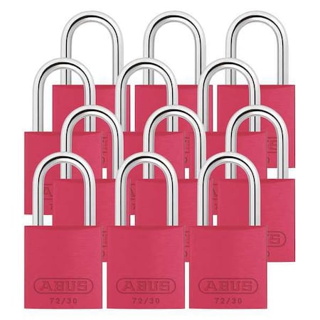 Abus 72/30 KA X 12 - Lockout Padlock, Keyed Alike, Aluminum, Red, 1 in Shackle Height, 1 1/4 in Body Width, 12 PK