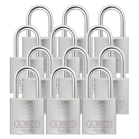 Abus 72/30 KA X 12 - Lockout Padlock, Keyed Alike, Aluminum, Silver, 1 in Shackle Height, 1 1/4 in Body Width, 12 PK