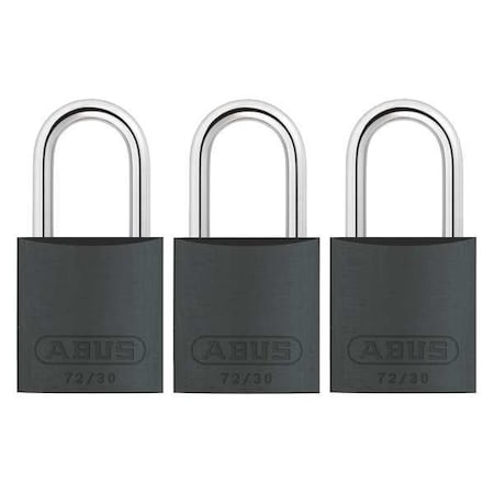 Abus 72/30 KA X 3 - Lockout Padlock, Keyed Alike, Aluminum, Black, 1 in Shackle Height, 1 1/4 in Body Width, 3 PK
