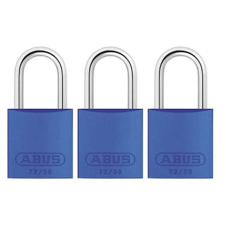 Abus 72/30 KA X 3 - Lockout Padlock, Keyed Alike, Aluminum, Blue, 1 in Shackle Height, 1 1/4 in Body Width, 3 PK