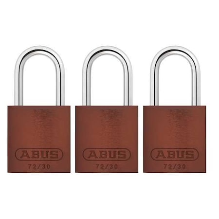 Abus 72/30 KA X 3 - Lockout Padlock, Keyed Alike, Aluminum, Brown, 1 in Shackle Height, 1 1/4 in Body Width, 3 PK