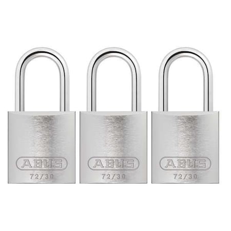 Abus 72/30 KA X 3 - Lockout Padlock, Keyed Alike, Aluminum, Silver, 1 in Shackle Height, 1 1/4 in Body Width, 3 PK