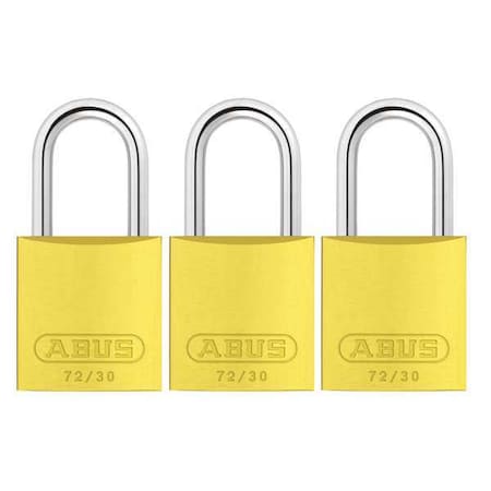 Abus 72/30 KA X 3 - Lockout Padlock, Keyed Alike, Aluminum, Yellow, 1 in Shackle Height, 1 1/4 in Body Width, 3 PK
