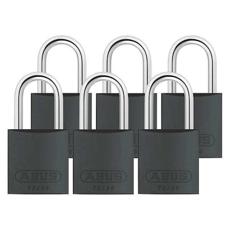 Abus 72/30 KA X 6 - Lockout Padlock, Keyed Alike, Aluminum, Black, 1 in Shackle Height, 1 1/4 in Body Width, 6 PK