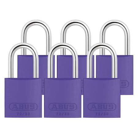 Abus 72/30 KA X 6 - Lockout Padlock, Keyed Alike, Aluminum, Purple, 1 in Shackle Height, 1 1/4 in Body Width, 6 PK