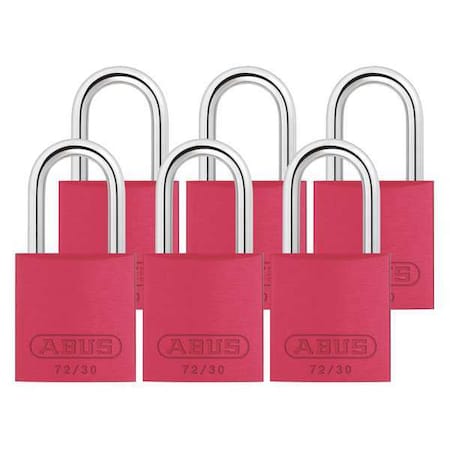 Abus 72/30 KA X 6 - Lockout Padlock, Keyed Alike, Aluminum, Red, 1 in Shackle Height, 1 1/4 in Body Width, 6 PK