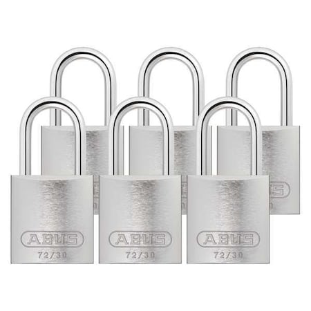 Abus 72/30 KA X 6 - Lockout Padlock, Keyed Alike, Aluminum, Silver, 1 in Shackle Height, 1 1/4 in Body Width, 6 PK