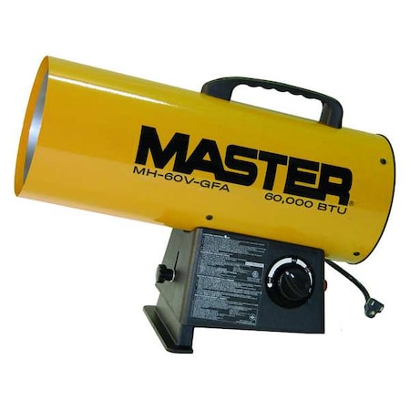 Master MH-60V-GFA - Forced Air Heater, Liquid Propane, 60,000 Btu H, 300 cfm, 7 7/64 in Wx