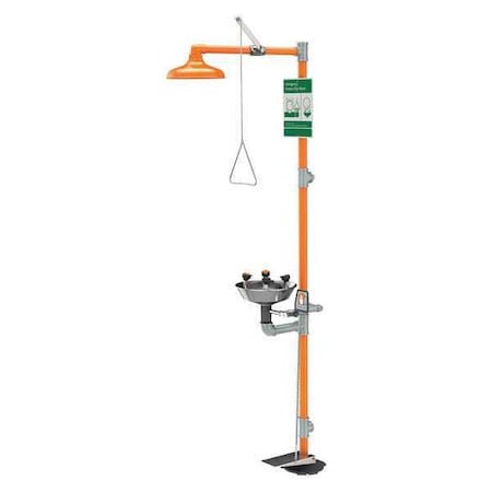 Guardian Equipment G1909HFC - Shower with Eyewash, Floor Mount, Galvanized Steel Pipe, 94 3/4 in H, Stainless Steel Bowl, Orange