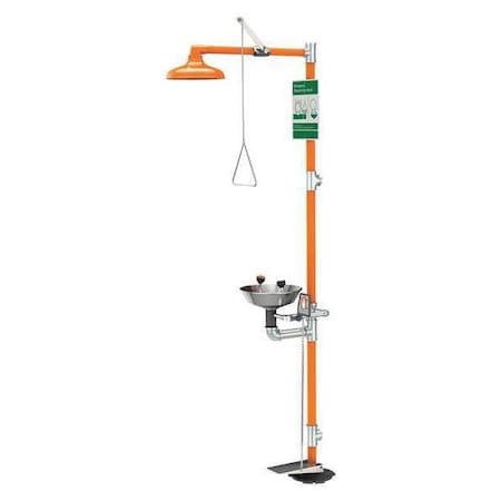 Guardian Equipment G1902HFC - Shower with Eyewash, Floor Mount, Galvanized Steel Pipe, 94 3/4 in H, Stainless Steel Bowl, Orange