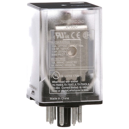 Schneider Electric 750XBXRC-24D - Plug-In, General Purpose Relay, Octal, 10 A, 8 Pins, Pin
