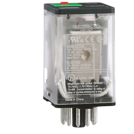 Schneider Electric 750XCXRM4L-120A - Plug-In, General Purpose Relay, Octal, 10 A, 11 Pins, Pin