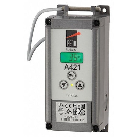 Johnson Controls A421AEC-02C - Temperature Control, Close on Rise, Open on Rise, -40 Degrees to 212 Degrees F, SPDT, 120/240 VAC