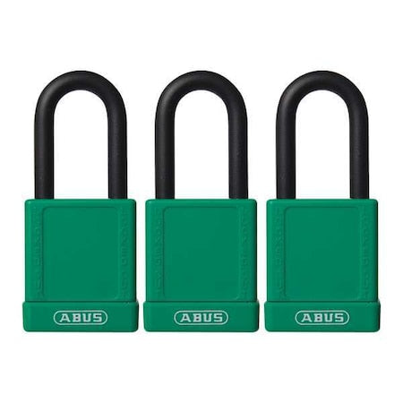 Abus 74/40 KAX3 GREEN - Lockout Padlock, Keyed Alike, Plastic-Covered Aluminum, Green, 1 1/2 in Shackle Height, 3 PK