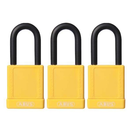 Abus 74/40 KAX3 YELLOW - Lockout Padlock, Keyed Alike, Plastic-Covered Aluminum, Yellow, 1 1/2 in Shackle Height, 3 PK