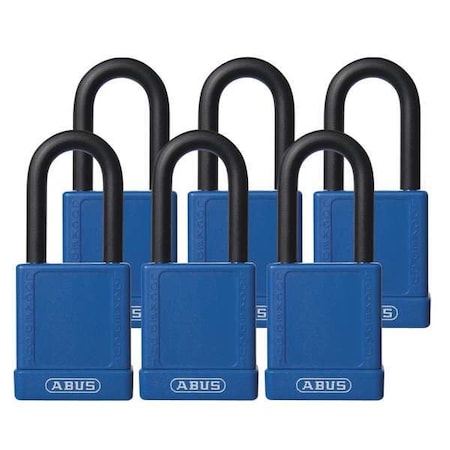 Abus 74/40 KAX6 BLUE - Lockout Padlock, Keyed Alike, Plastic-Covered Aluminum, Blue, 1 1/2 in Shackle Height, 6 PK