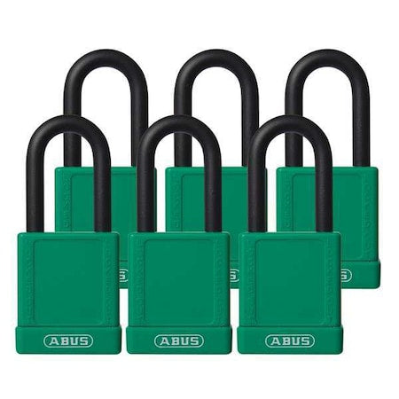 Abus 74/40 KAX6 GREEN - Lockout Padlock, Keyed Alike, Plastic-Covered Aluminum, Green, 1 1/2 in Shackle Height, 6 PK